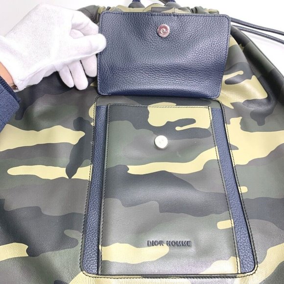 AUTHENTIC DIOR HOMME Camouflage purse Backpack Leather Green